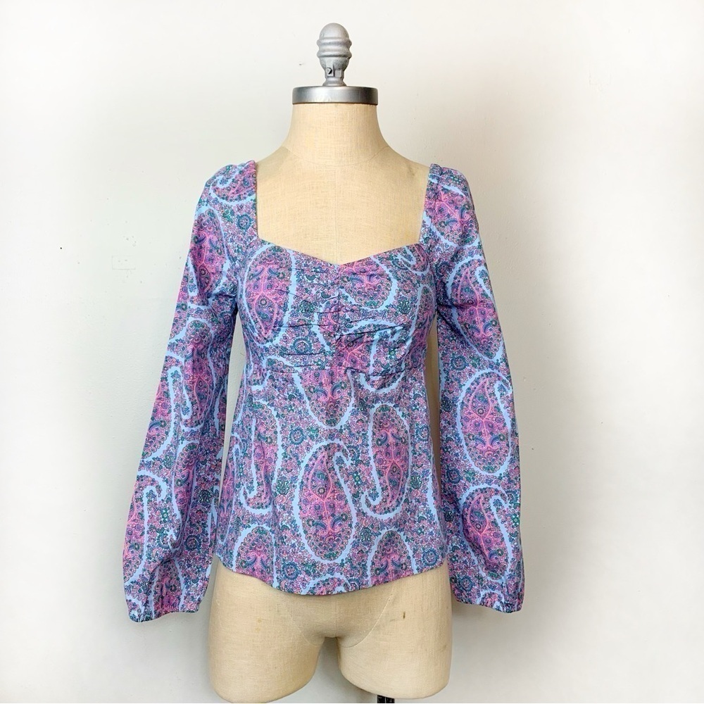 J. Crew Paisley Sweetheart Neckline Top size 6